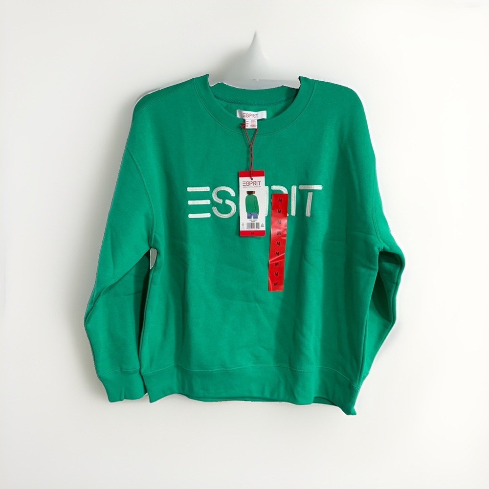 Esprit Women's Logo Fleece Crewneck Sweatshirt GREEN Viral 80's Costco MED NEW